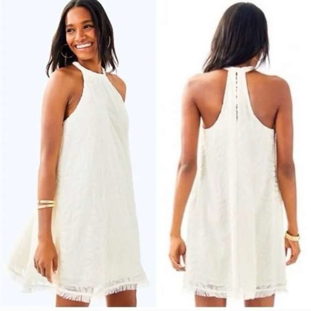 Lilly Pulitzer Leafy Fern Velvet Burnout Quinn Dress in Resort White Size Med